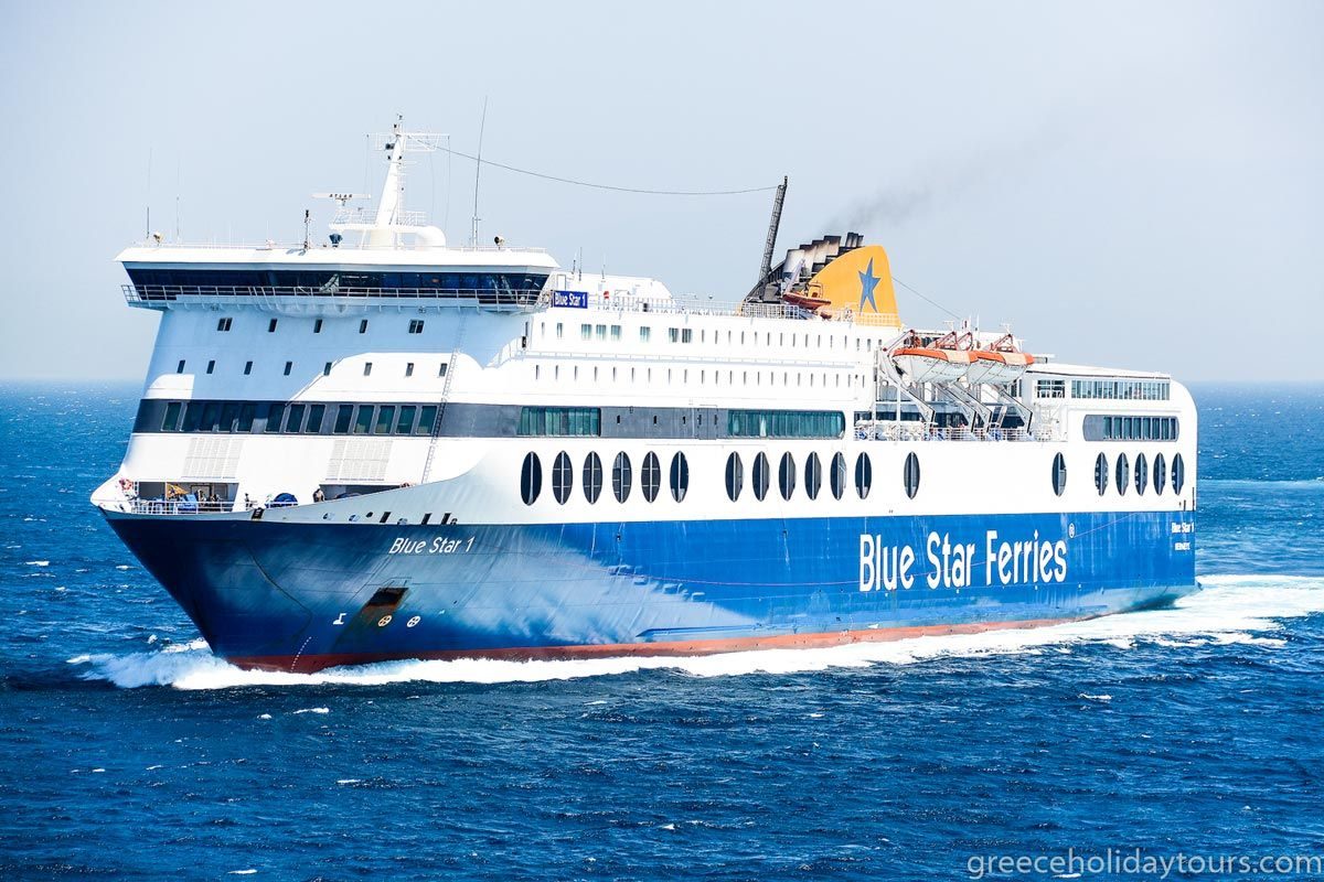 Blue Star Ferries ship sailing between Athens and Santorini