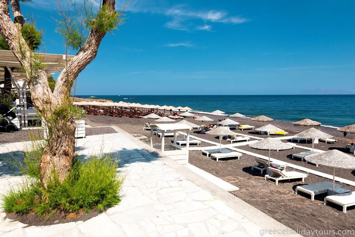 Kamari black sand beach, Santorini, Greece