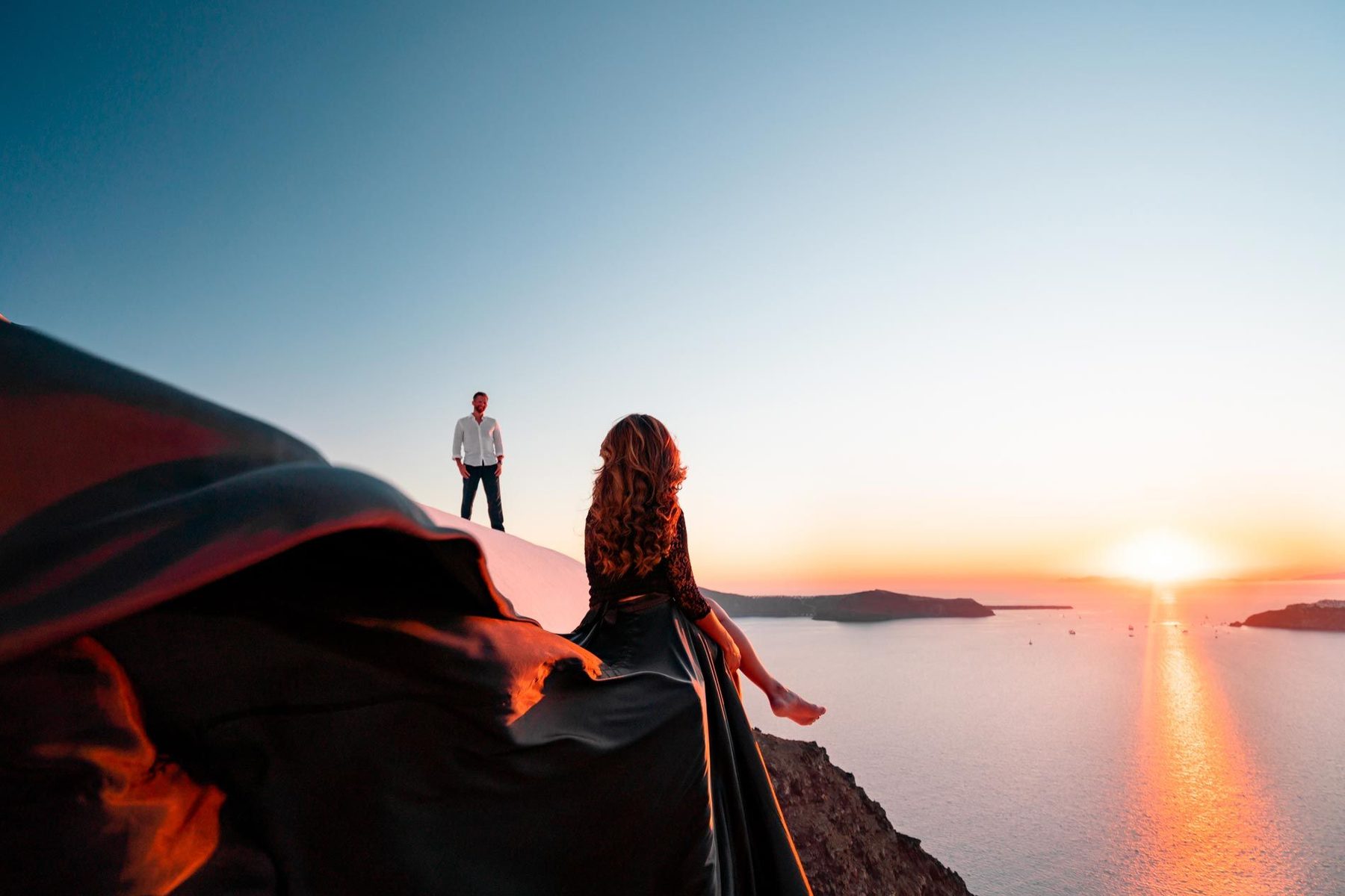 Photo shoot at sunset in Santorini